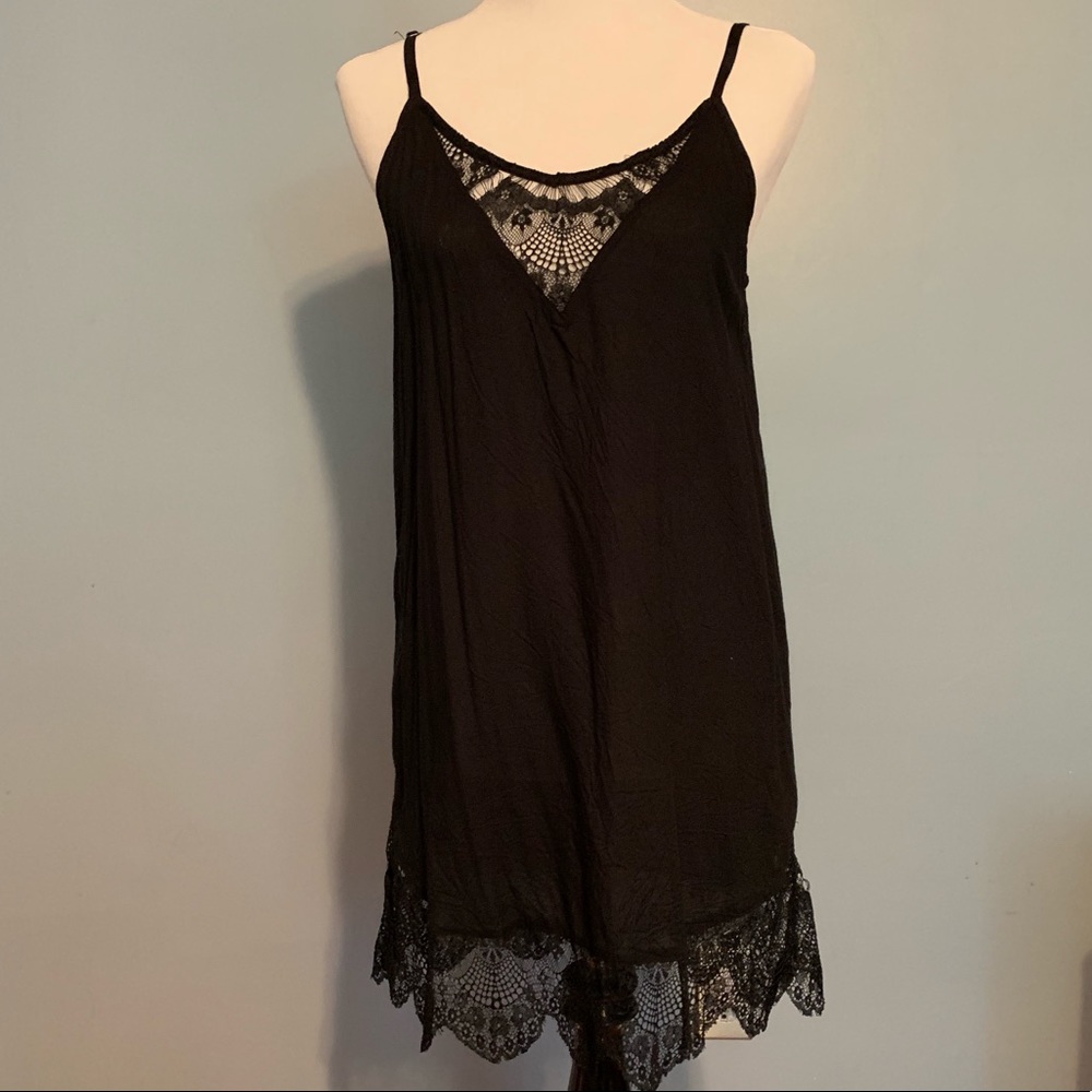{Amuse Society} Black Slip Dress with Lace